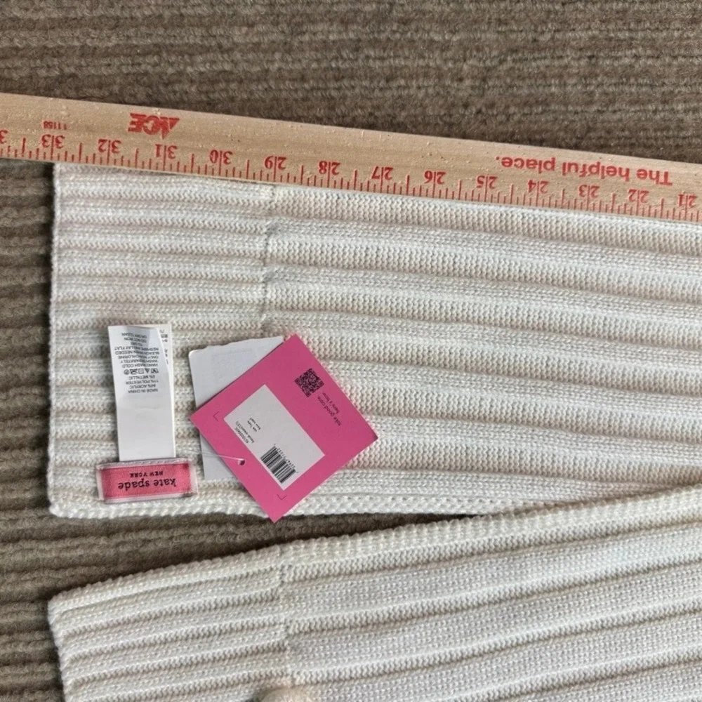 NWT Kate Spade New York Bow Scarf French Cream Metallic Ribbed Knit KS1003560C-1